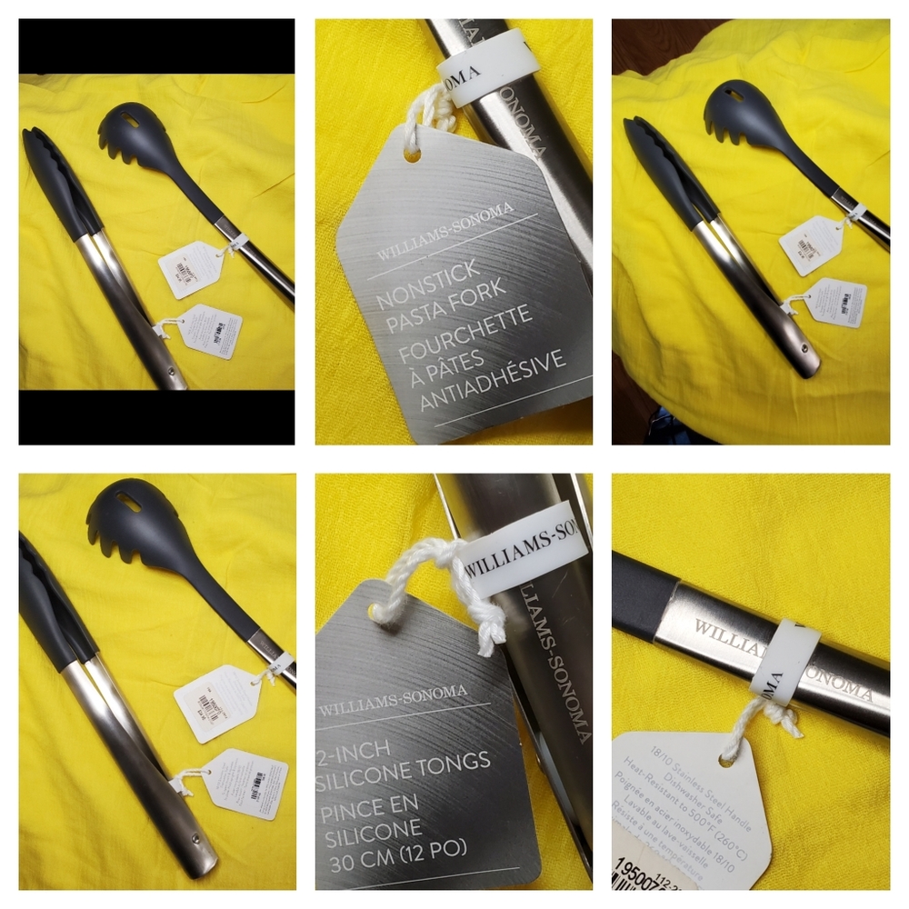 Williams Sonoma Kitchen Wear 1-Non Stick Pasta Fork -1 12" Silicone Tongs